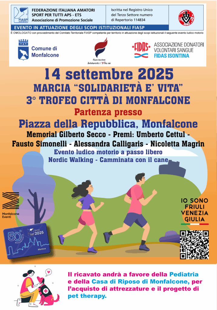 14 SETTEMBRE 2025 – MARCIA “SOLIDARIETA’ E’ VITA” – MEMORIAL GILBERTO SECCO